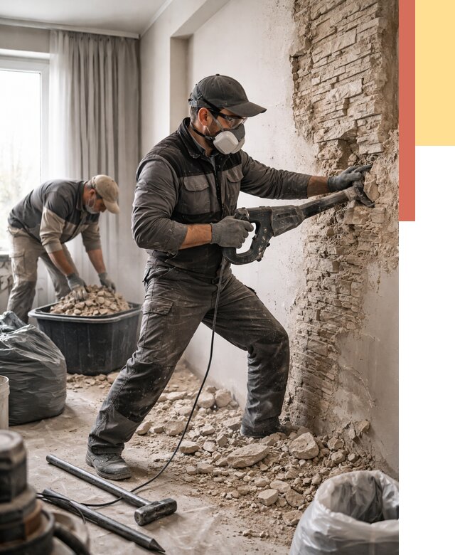 Демонтаж декоративного камня в Минеральных Водах от 1502 руб/м² — быстро и недорого | ОТДЕЛОЧНИК-Мнр