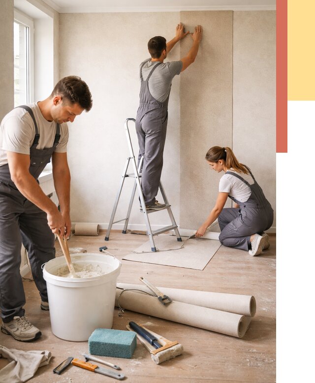 Оклейка стен обоями в Минеральных Водах от 3625 руб/м2 — быстро и недорого | ОТДЕЛОЧНИК-Мнр