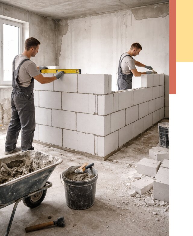 Кладка перегородок из ПГП в Минеральных Водах от 2590 руб./м2 — монтаж и возведение под ключ | ОТДЕЛОЧНИК-Мнр