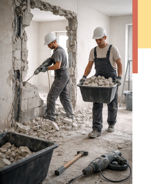 Демонтаж блоковых перегородок в Минеральных Водах от 3884 руб. — быстро и недорого | ОТДЕЛОЧНИК-Мнр