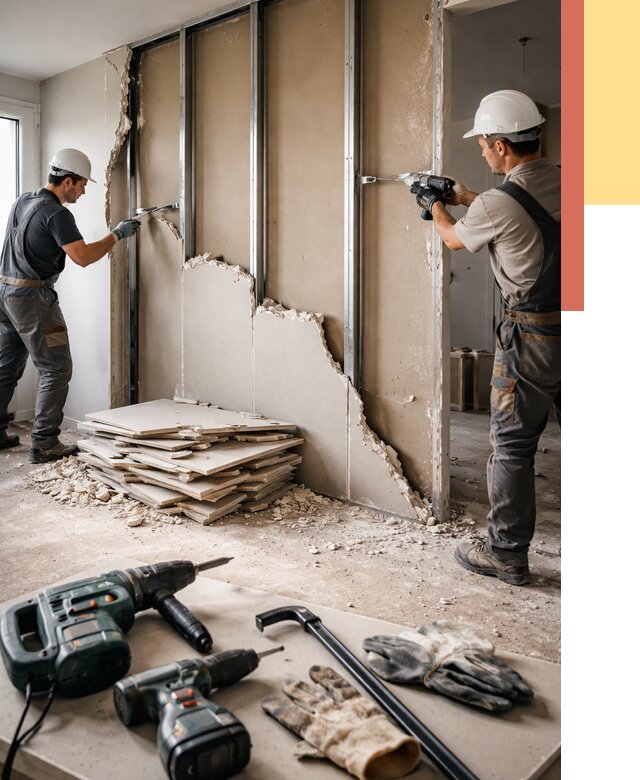 Демонтаж перегородки из гипсокартона в Минеральных Водах от 1243 руб. быстро и недорого | ОТДЕЛОЧНИК-Мнр