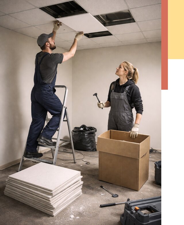 Демонтаж потолочной плитки в Минеральных Водах от 4661 руб. быстро и недорого | ОТДЕЛОЧНИК-Мнр