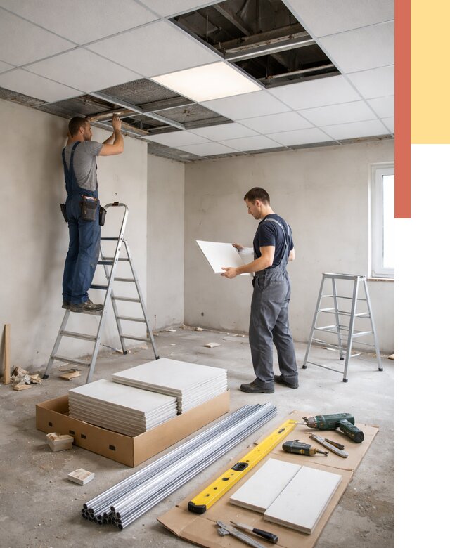 Монтаж потолка армстронг в Минеральных Водах от 4661 руб/м2 — быстрая установка под ключ | ОТДЕЛОЧНИК-Мнр