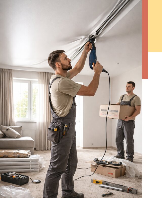 Монтаж сатинового натяжного потолка в Минеральных Водах от 3625 руб. | Быстро, недорого — ОТДЕЛОЧНИК-Мнр