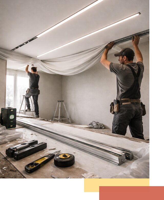 Монтаж натяжных потолков со световыми линиями в Минеральных Водах