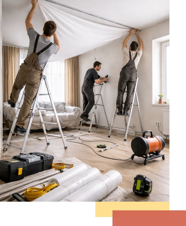 Монтаж натяжного потолка в гостиной в Минеральных Водах