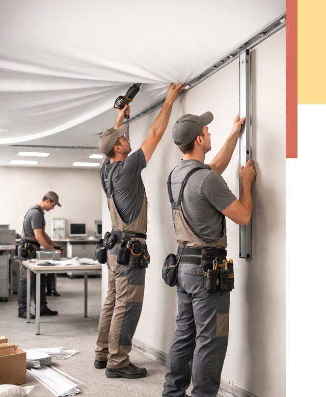 Монтаж натяжного потолка в офисе в Минеральных Водах от 466 руб/м² — быстро и недорого | ОТДЕЛОЧНИК-Мнр