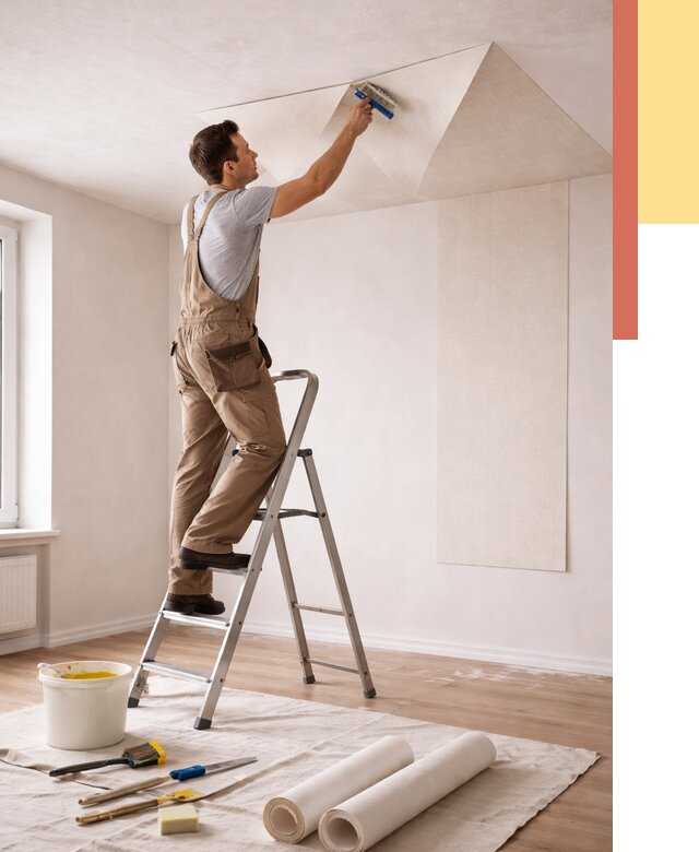 Поклейка обоев на потолок в Минеральных Водах от 4661 руб. быстро и недорого | ОТДЕЛОЧНИК-Мнр